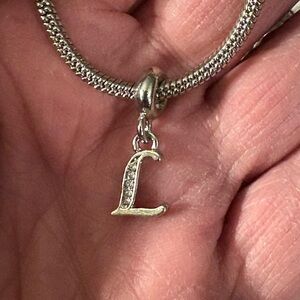 Charm-Bracelet- The Letter L initial in silver tone. Charm/Pendent